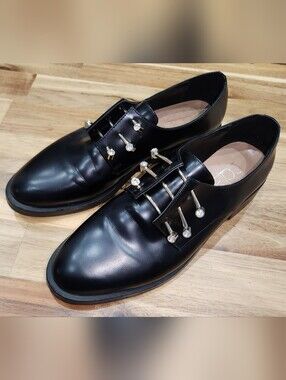 Coliac Black Leather Crystal Stud Oxford Shoes Made in Italy Women’s EU 39